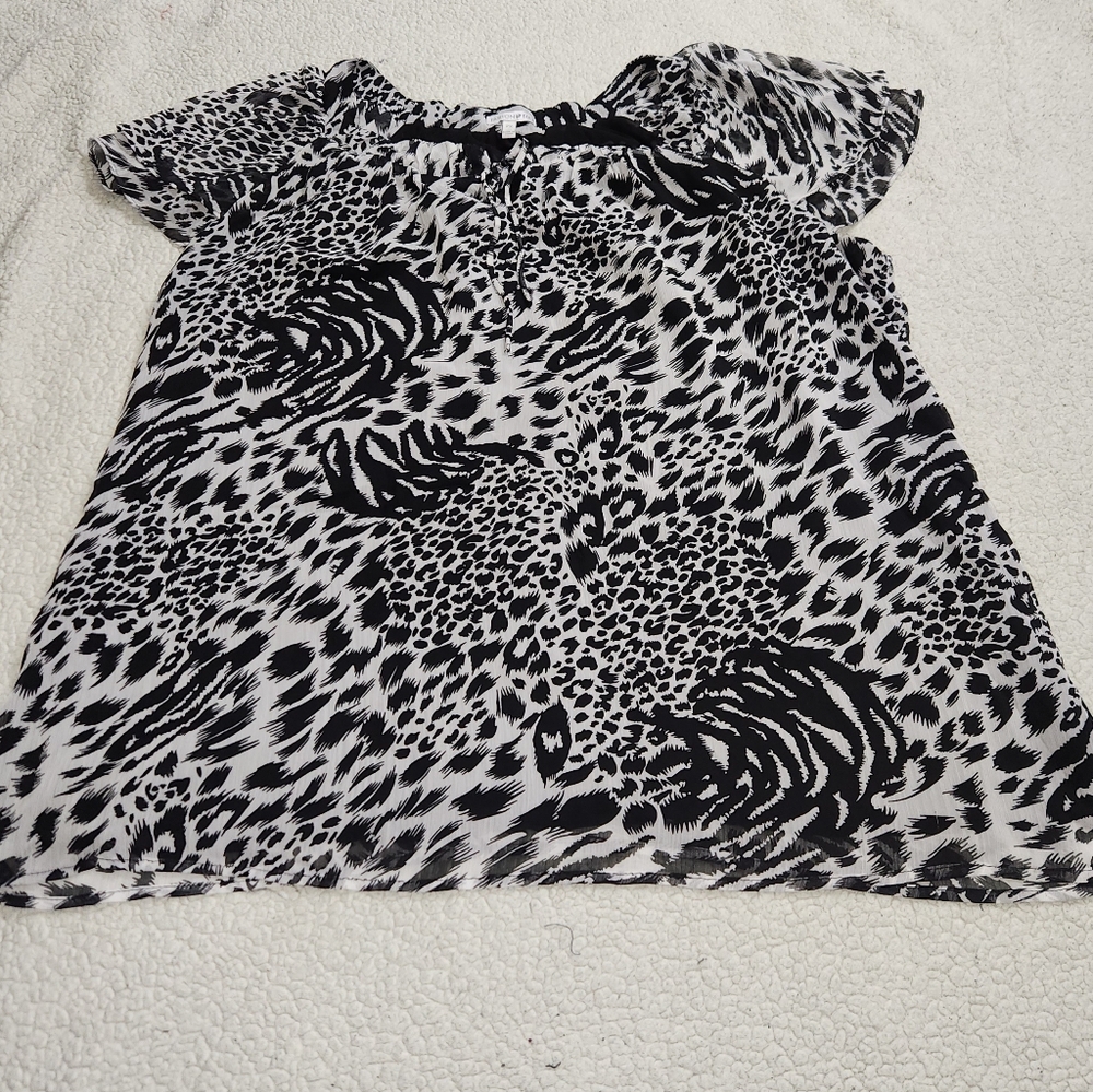 Fashion Bug Cheetah‎ Black And White Animal Print Blouse Women's Size 2X, Flowy